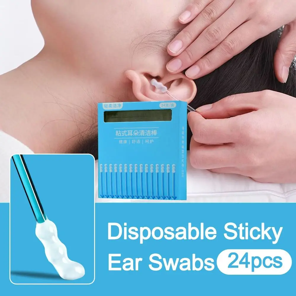 24 قطعة/صندوق جديد سيليكون المتاح الأذن مسحات لينة الأذن الأنظف لزجة الأذن مسحات لزجة مزيل شمع الأذن عصا الأطفال الكبار