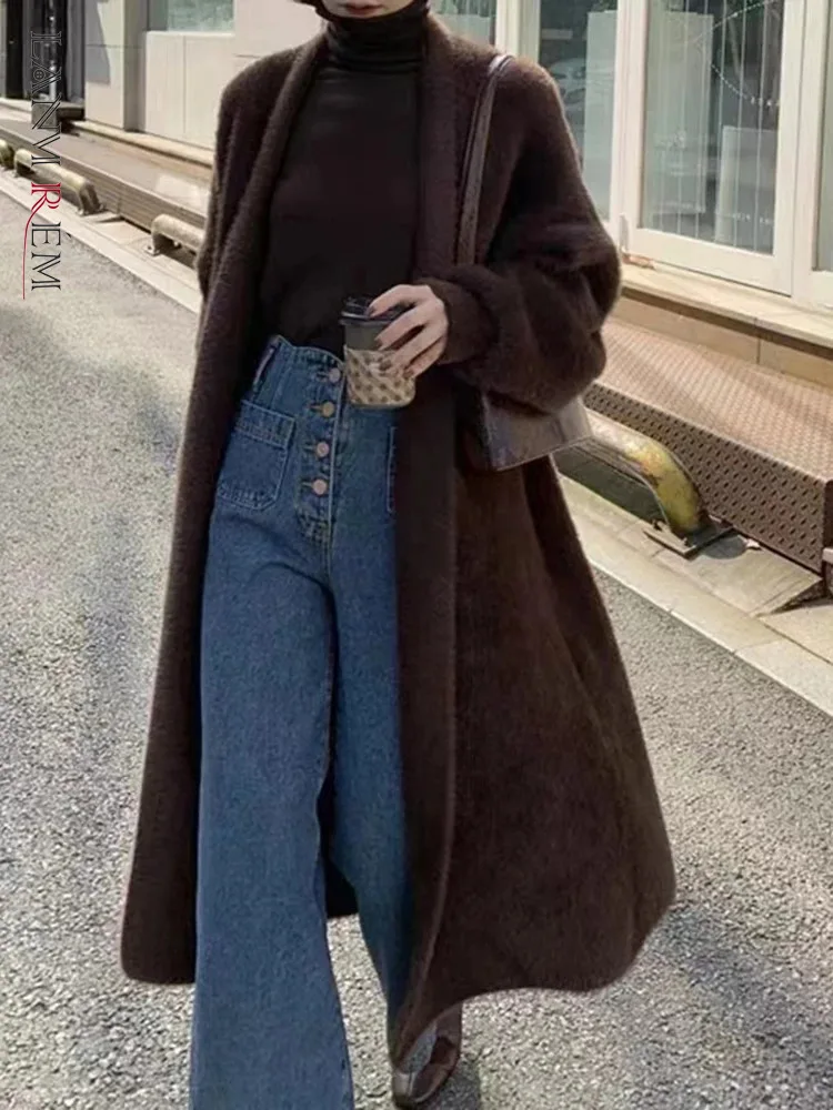 

LANMREM Imitation Mink Velvet Coat 2024 Winter New Thickened Knitted Cardigan Loose Oversized Sweater For Women 2DA2985