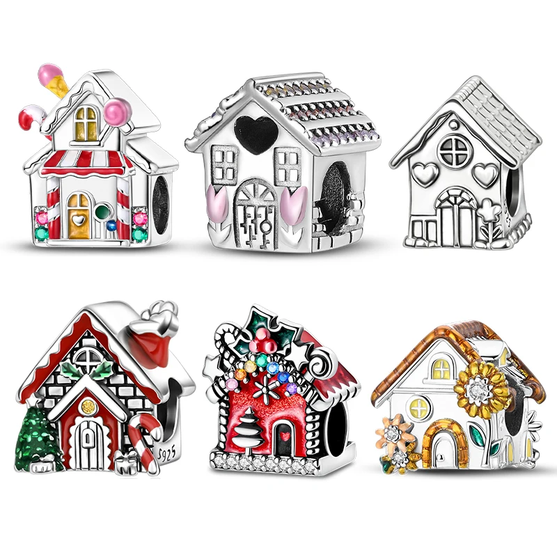 Original Charms 925 Silver Cute Candy House Charms Beads Fit 3mm Original Bracelet Necklace For Women DIY Fine Jewelry Gift Hot
