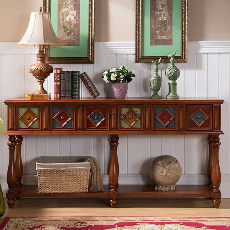 

Modern European and American rural solid wood storage decoration long entrance desk table