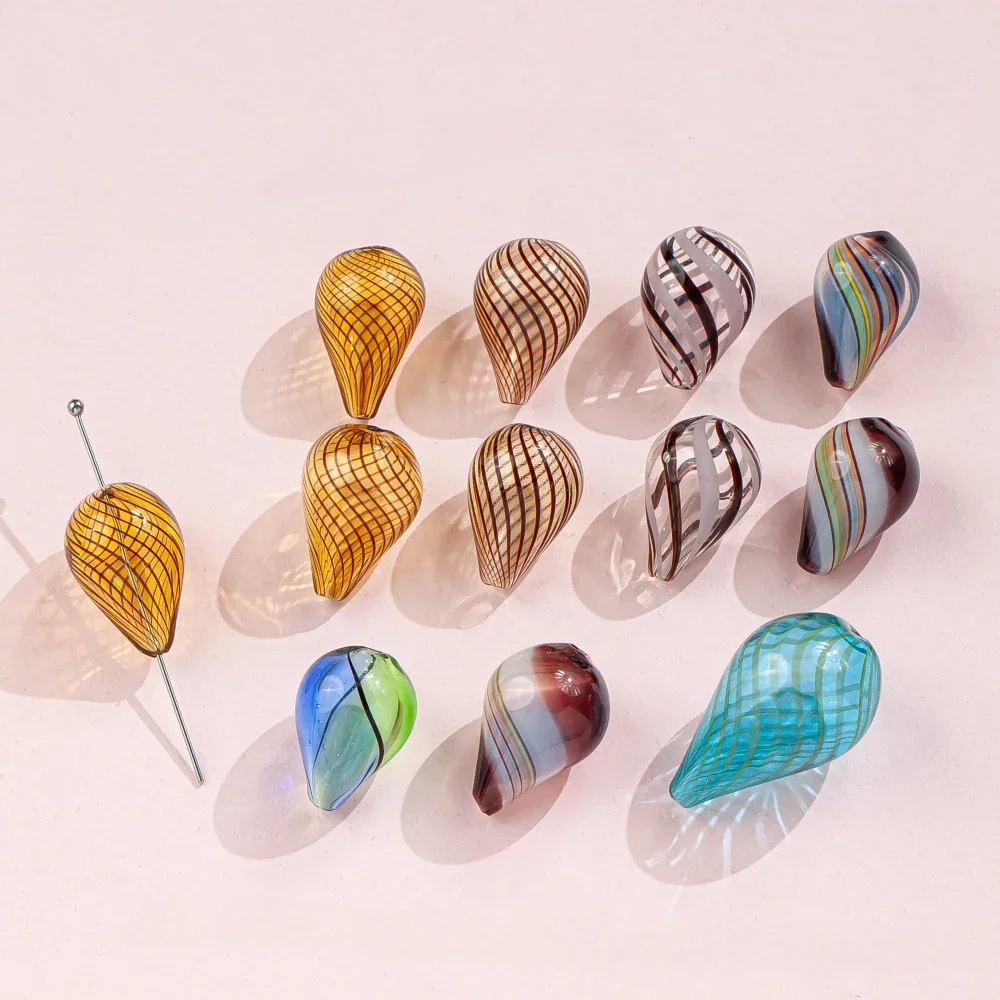 Irregular Water Drop Stripes Colored Glazed Hollow Bubble Glass Beads DIY Handmade Necklace Earrings Jewelry Materials 4pcs - view 4