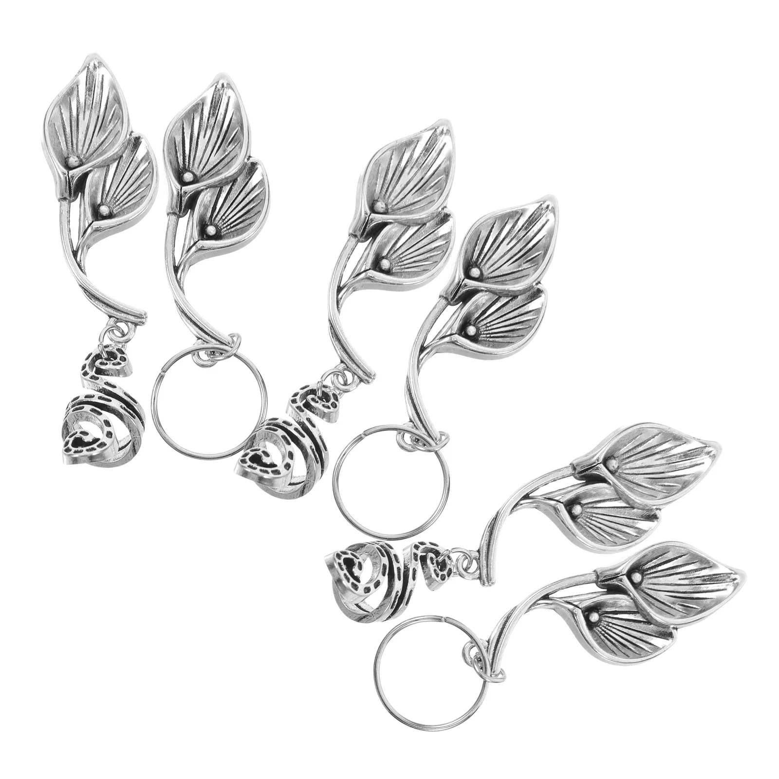 

6 Pcs Hair Accessories Exaggerated Braid Ring Chain Vintage Cuffs Alloy DIY Rings Charms Boho Style Durable Petal Hair Jewelry