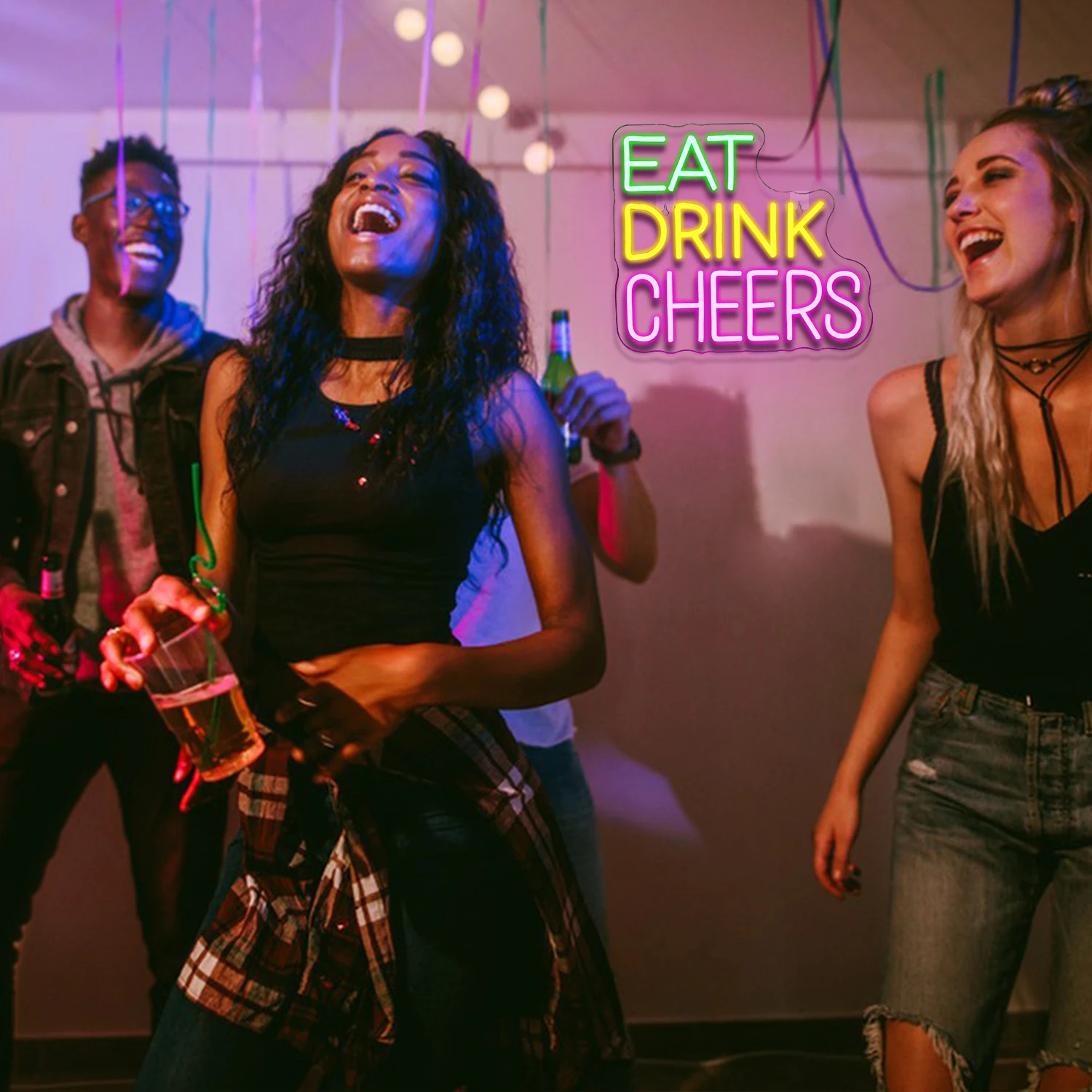 Imagem -05 - Drink Eat Cheers Neon Sign Cores Luzes Led Carta Decoração do Quarto Festa de Aniversário Quarto Casa Bar Wall Lamp Decor