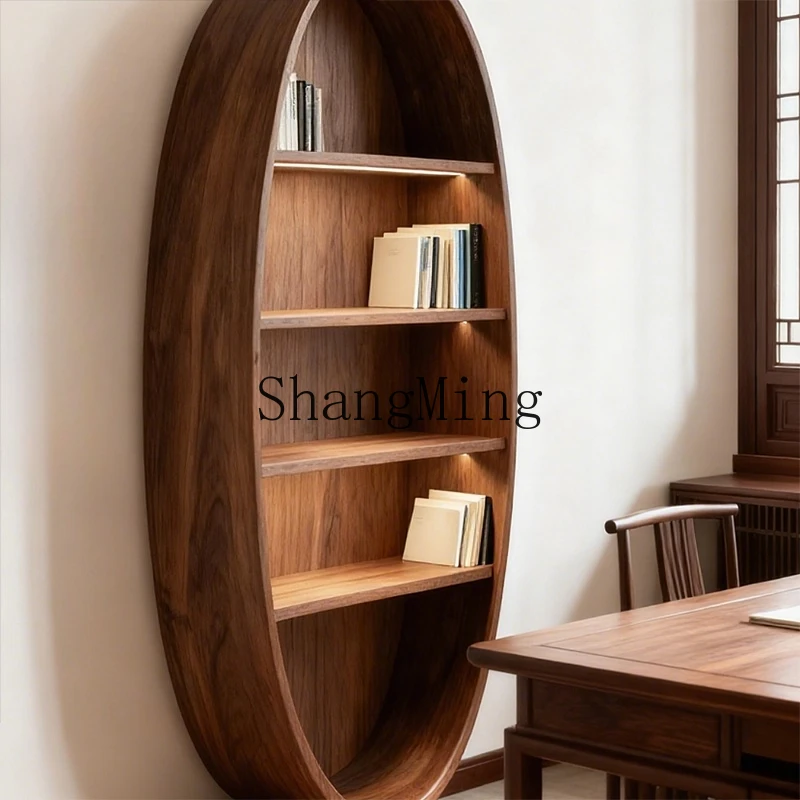

CL New Chinese Solid Wood Oval Bookshelf Vertical Cabinet Multi-layer Study Living Room Creative Decorative Bookcase