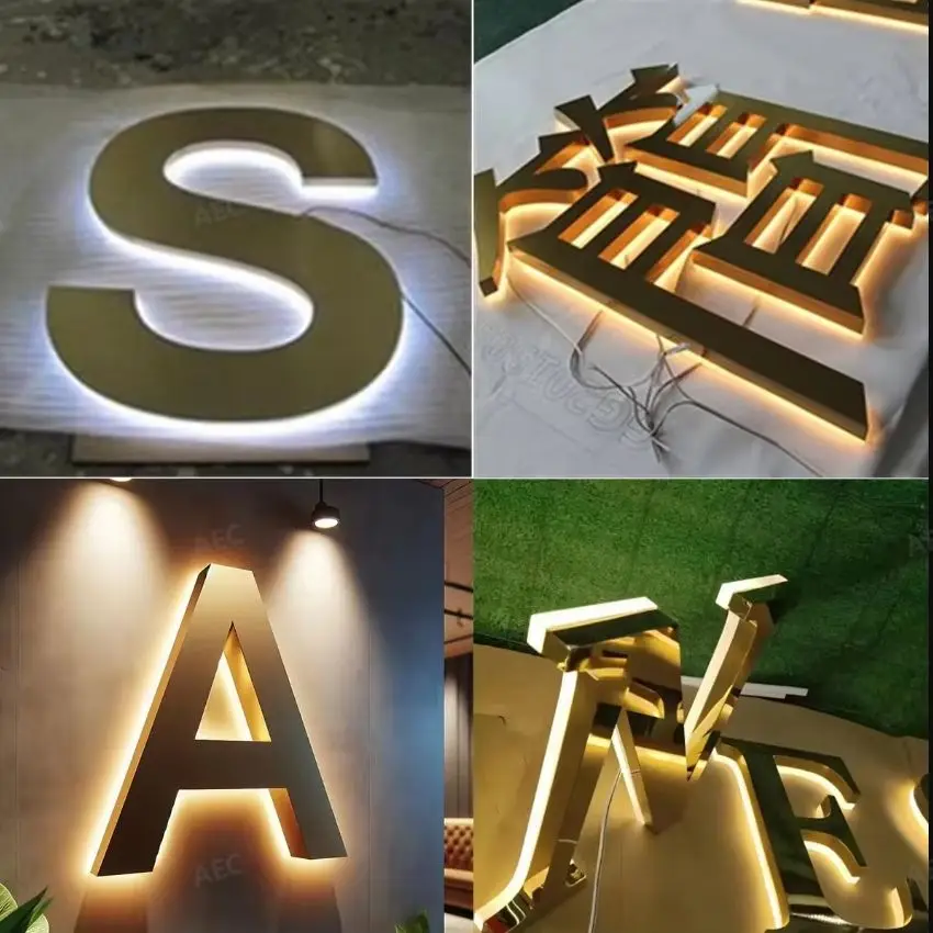 Custom Metal LED Sign Stainless Steel Luminous Lettering Outdoor Indoor Company Store Sign, 10cm Word Height, Wall Decoration Li