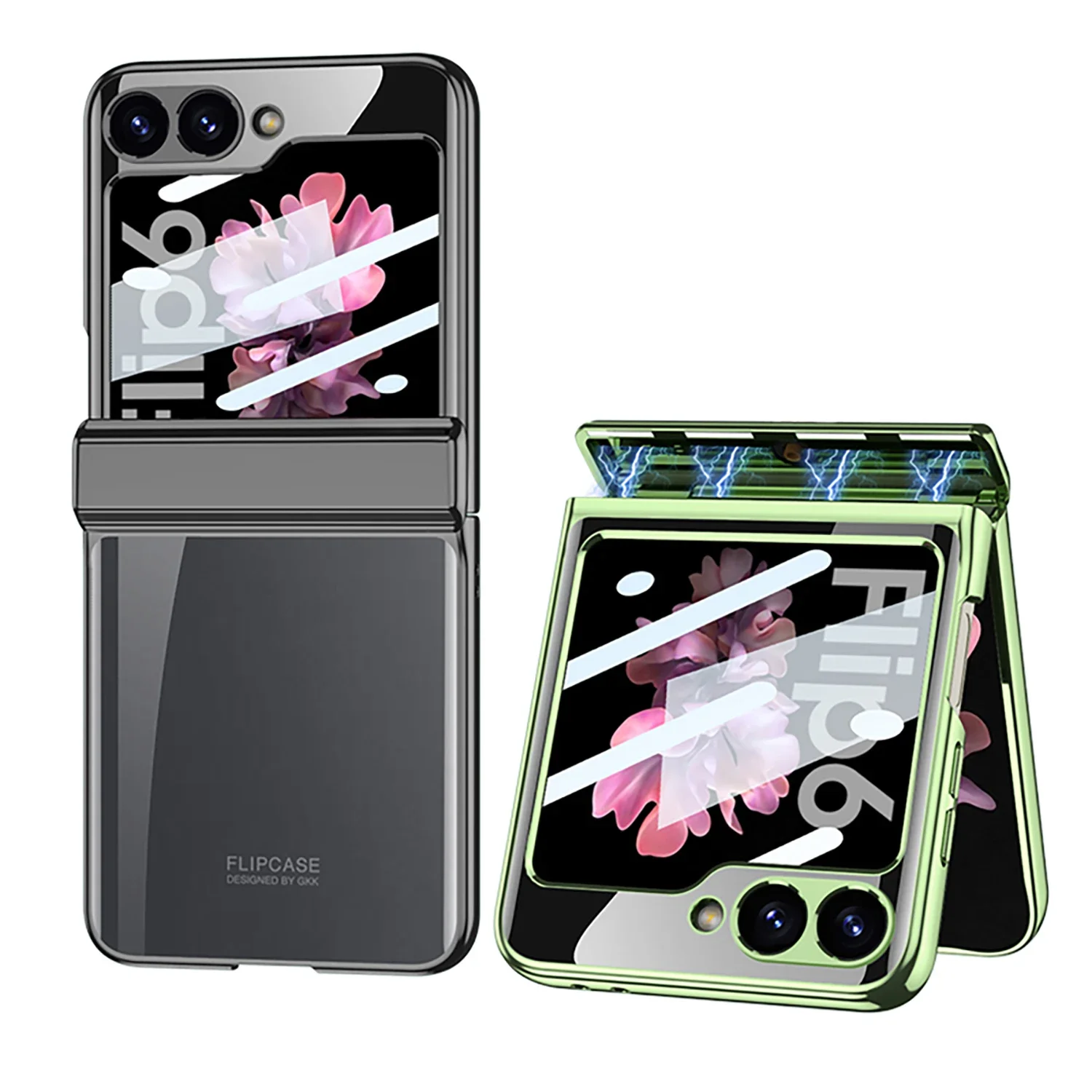 

For Samsung Galaxy Z Flip 6 Case Transparent Electroplated Folding Hinge With Mirror Film Shockproof Protection Cover Accessory