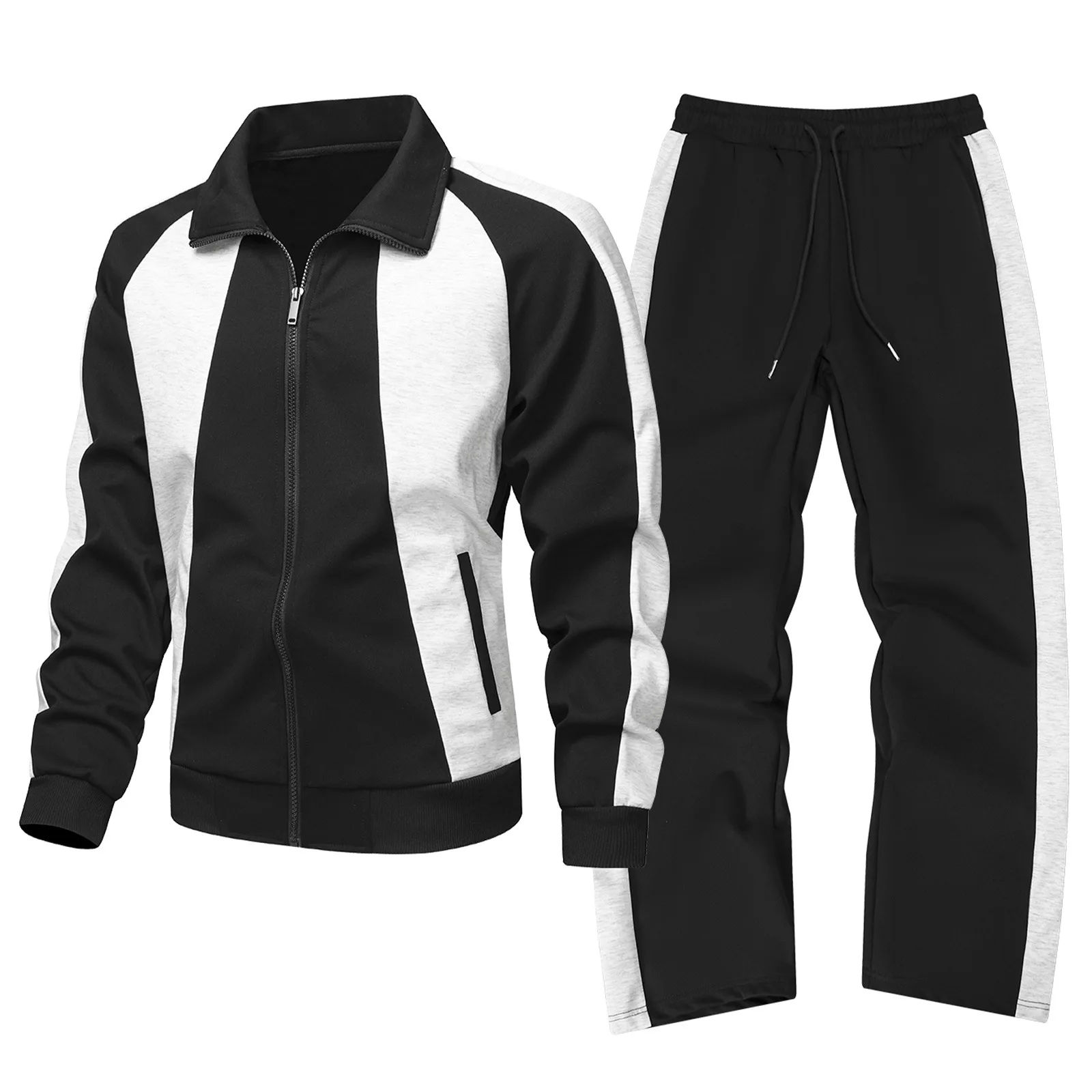 

Men's Thickened Color-Block Loose Sweatshirt Set Long-Sleeved Top Jacket Casual Cardigan Spring Autumn Sports Sweatpants