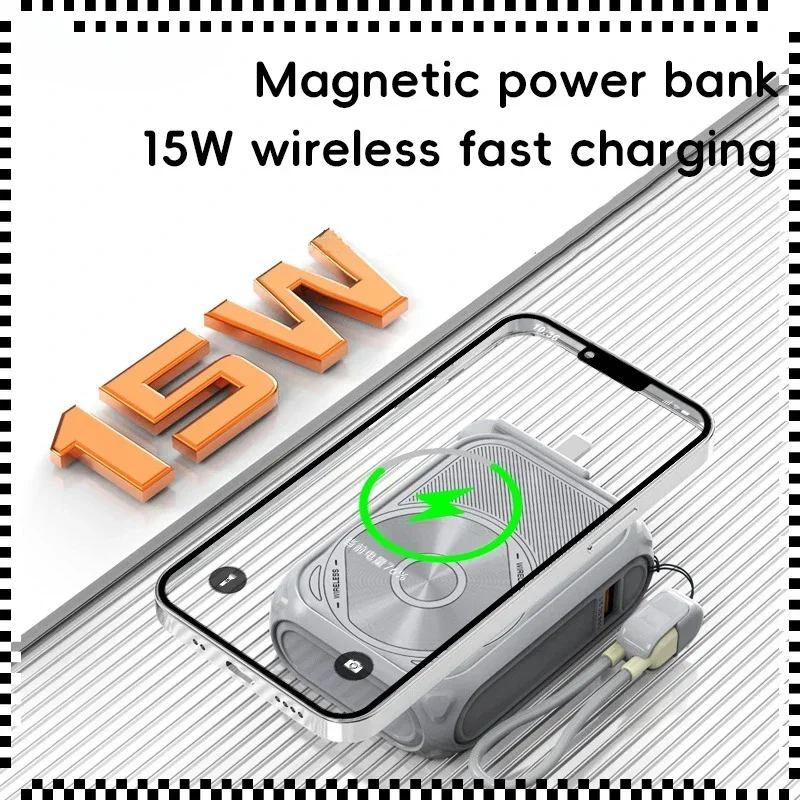 20000mAh Power Bank Wireless Magnetic Holder 10000mAh Portable USB Cable Fast Charging External Battery foriPhone Samsung Xiaomi