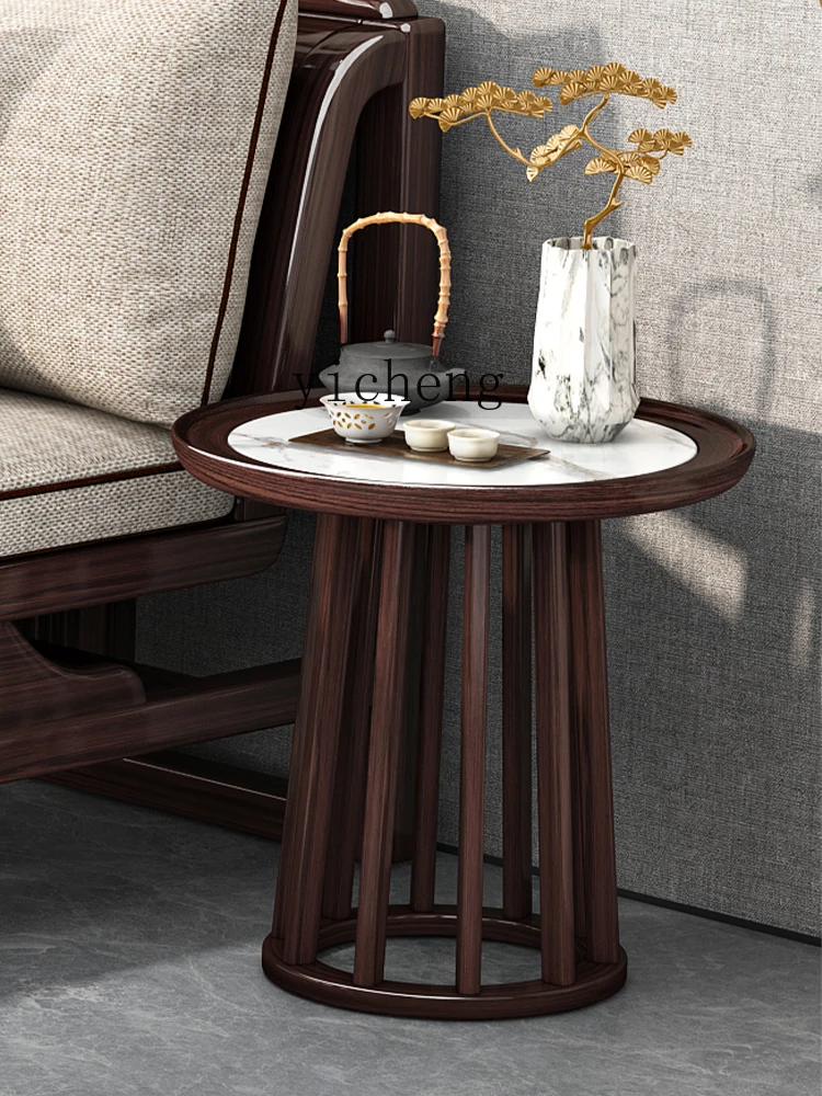 Tqh New Chinese Style Solid Wood Small round Table Coffee Table Sofa Purple Gold Ebony Small Coffee Table