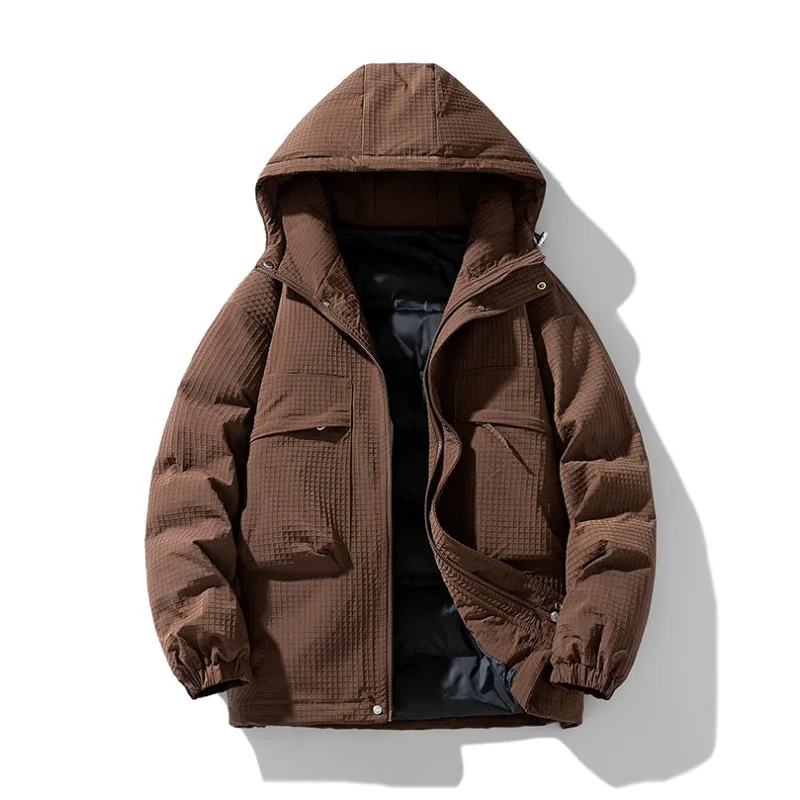 

Windproof Cotton-padded Jacket Couples Fashionable Hooded Solid Color Coat Mens Casual Thickened Warm Loose Cotton-padded Jacket