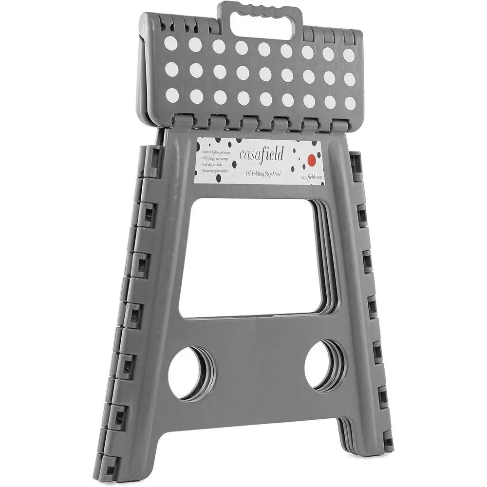Gray 16 Portable Collapsible Step Stool with Handle- Ideal for Kitchen, Bathroom