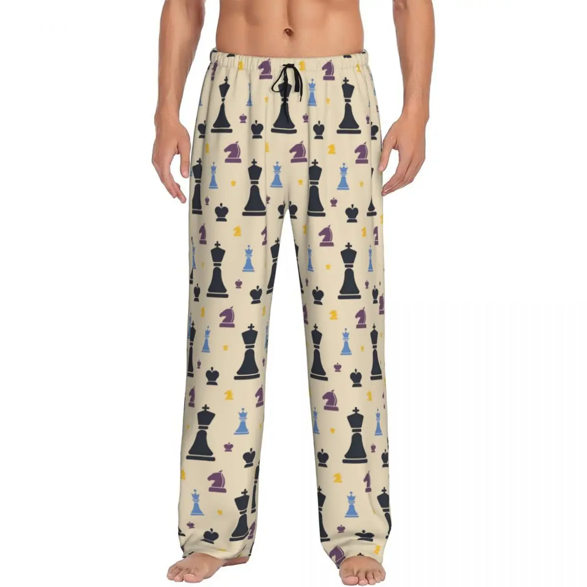 Calças de pijama de tabuleiro de xadrez personalizadas pijamas masculinos cintura elástica jogo de xadrez sleep lounge bottoms com bolsos