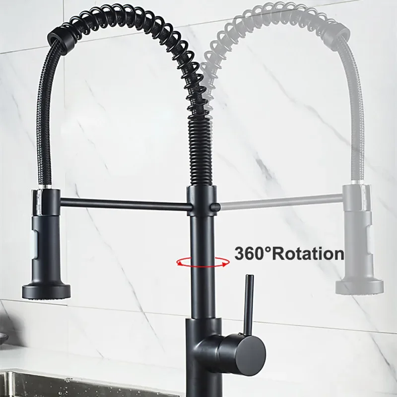 Matte Black Spring Kitchen Faucet Quality Brass Hot Cold Kitchen Sink Mixer Tap Contemporary Pull Down Kitchen Mixer Faucets