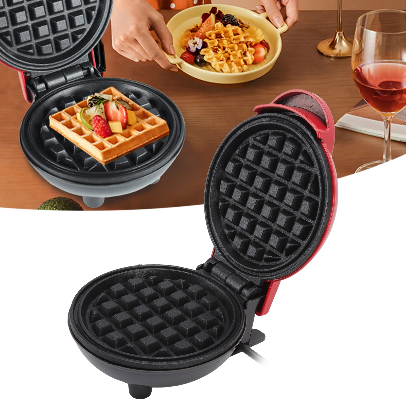 

110V Waffle Iron Waffle Maker Red Home Mini Non Stick Waffle Maker Machine Portable Breakfast Maker US Plug Waffle Maker