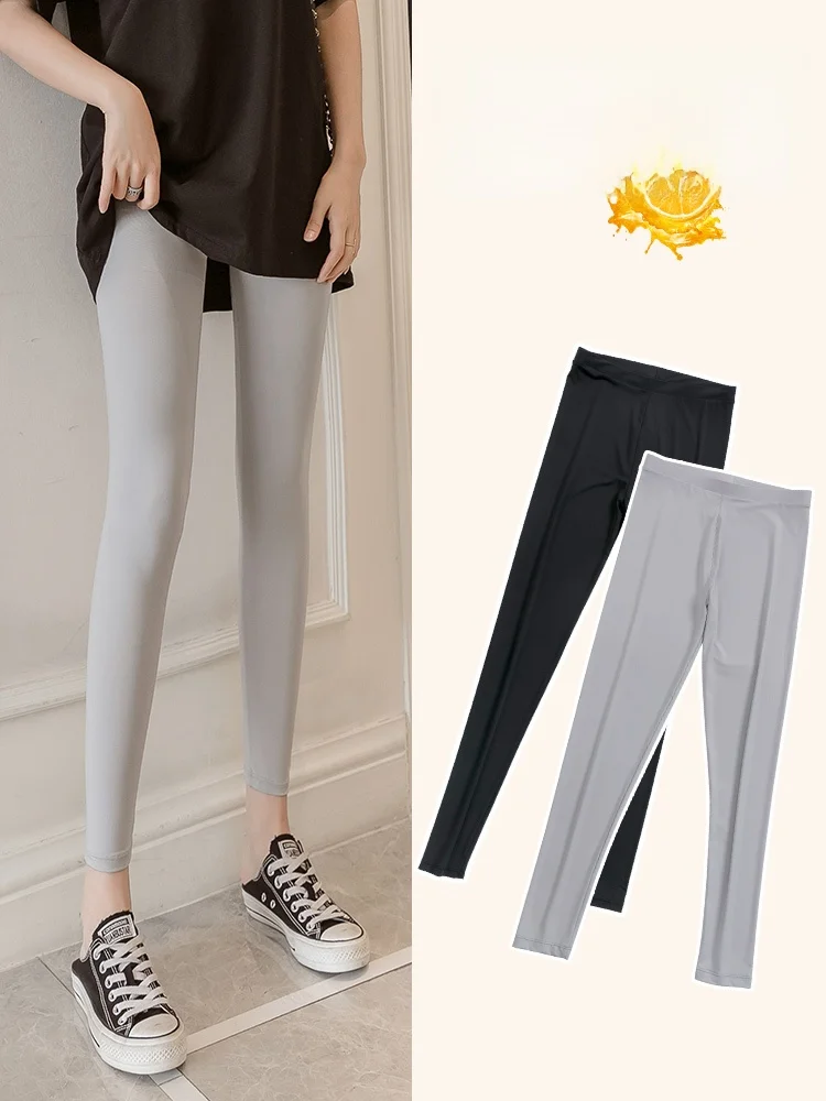 

Thin Ice Silk High Waist Yoga Pants Women's Summer Spor Smooth Elastic Slimming Nine-Piece Bot Casual Faion Trousers