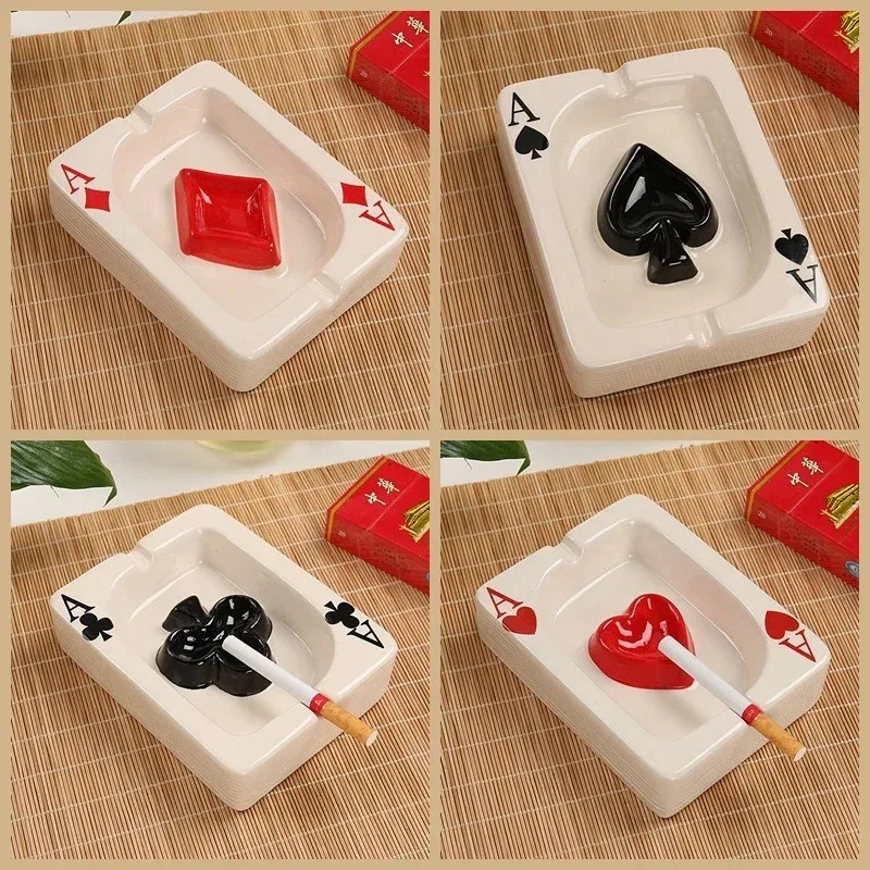 European Style Red Heart Poker Ashtray Creative Porcelain Design Fashion Trend Household Desk Accessory Ashtray