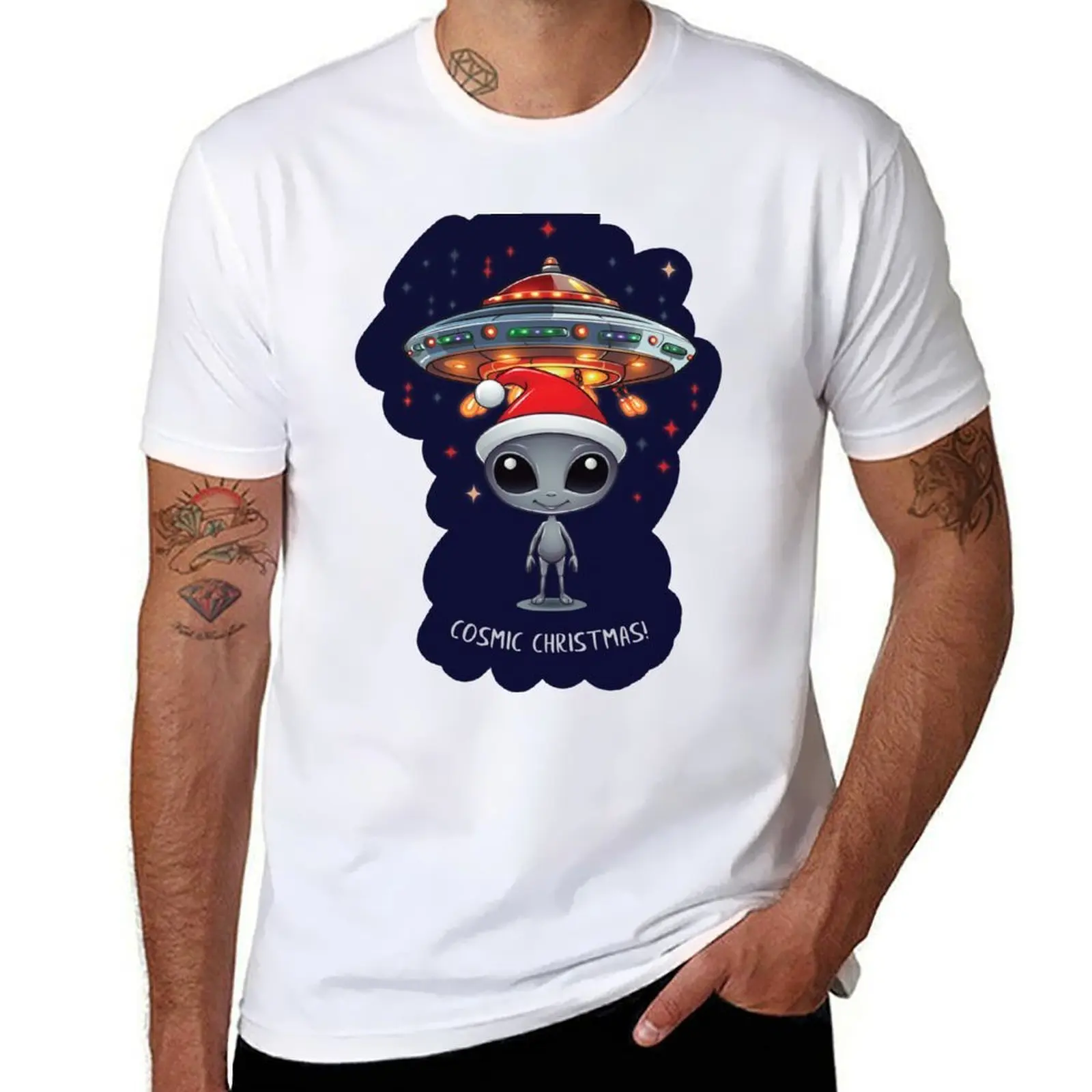 

Christmas Cosmic Alien UFO T-Shirt men t shirt cotton 100% anime tshirt essential t shirt T-shirt