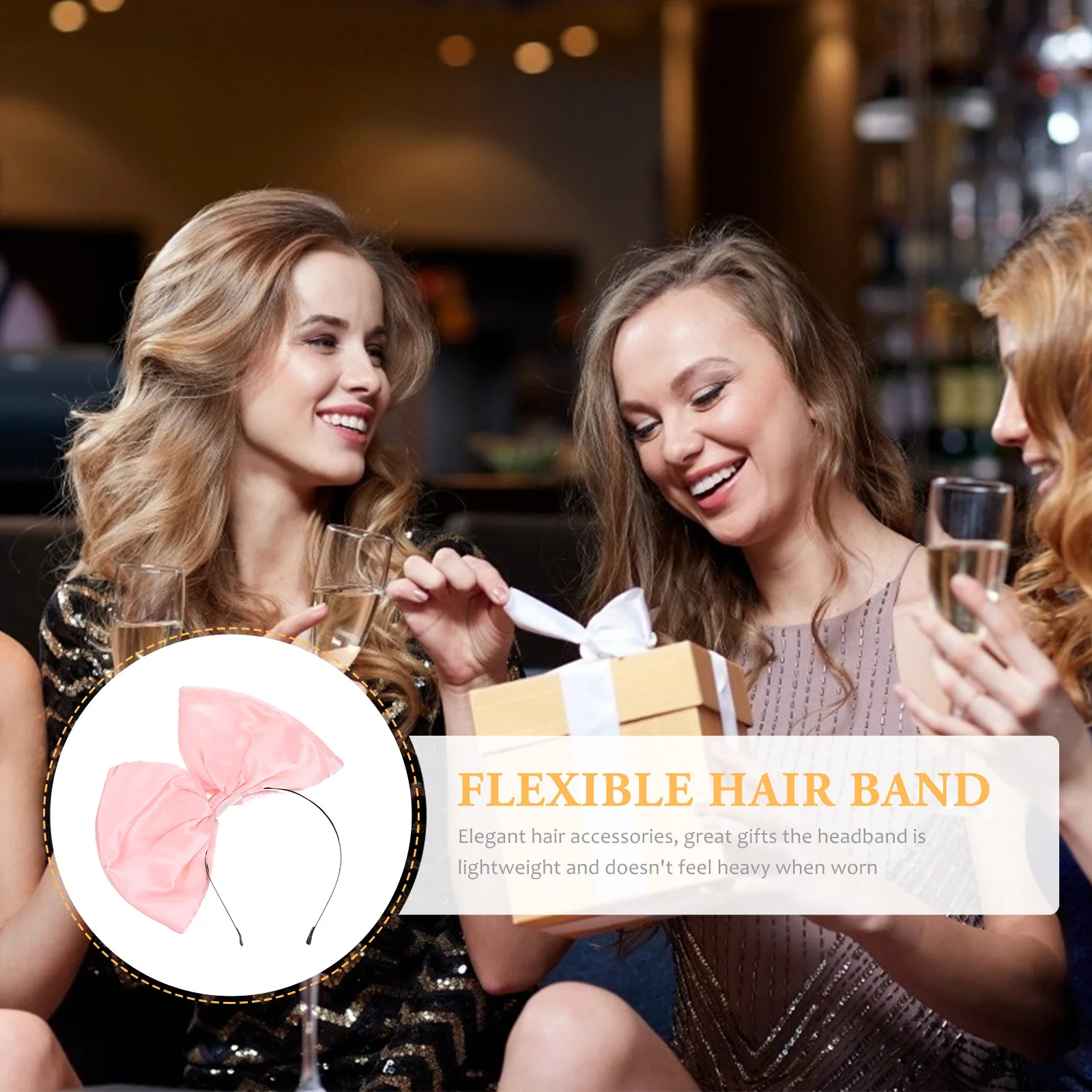 ที่คาดผมโบว์ใหญ่ LALAFINA สำหรับผู้หญิง โบว์สีชมพู ที่คาดผมแบบวงกลมสำหรับคริสต์มาส วันหยุด งานวันเกิด งานปาร์ตี้