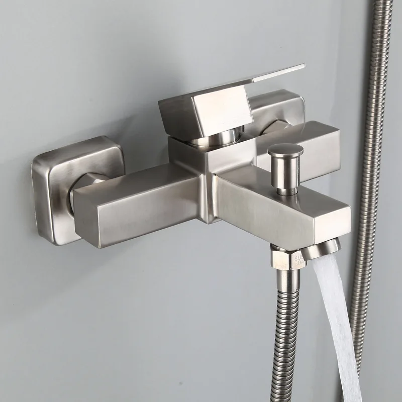 

Square 304 Stainless Steel Lead-free Shower Faucet Wall Mounted Hot Cold Mixer Bathtub Faucet With Hand Shower