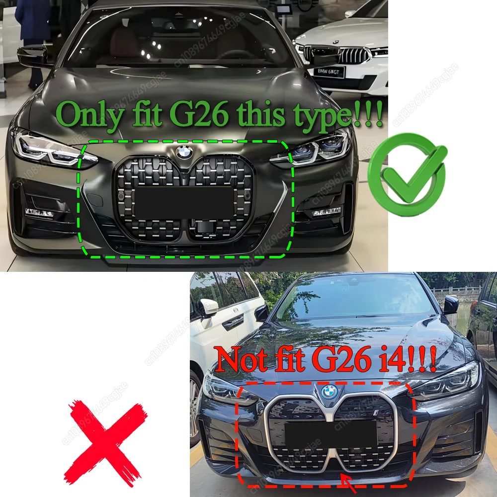 For BMW 4 Series G26 4-Doors Gran Coupe 2021-2024 With ACC Body Tuning Car Front Bumper Kidney Grille Glossy Black Racing Grille