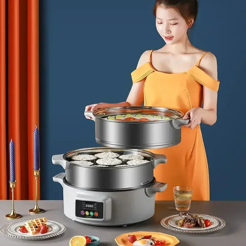 New models of household electric steamer - automatic, large-capacity. With timer. Intelligent. Special for steaming soup.