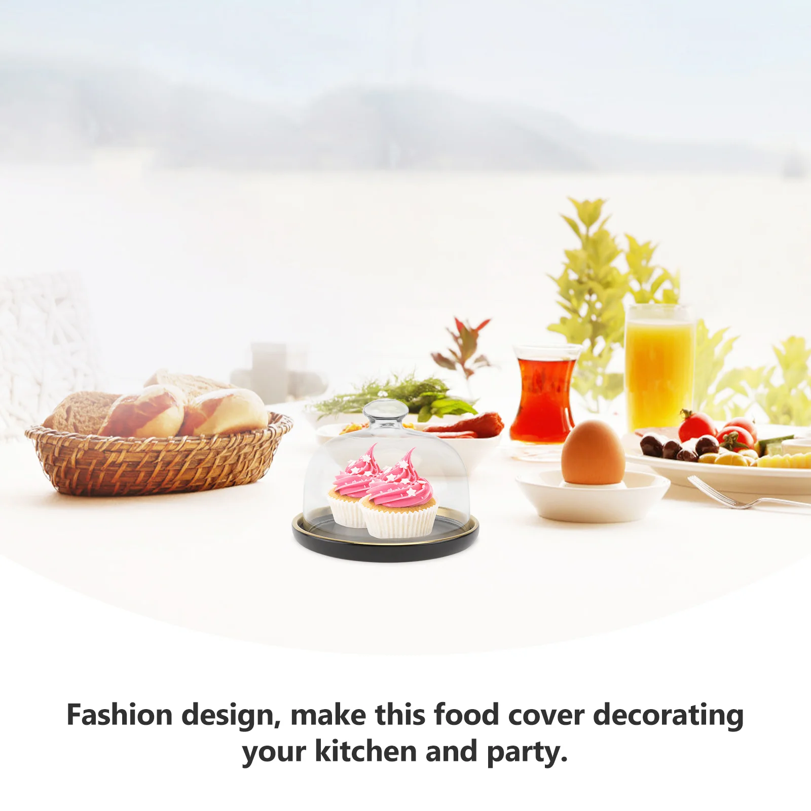 

1Set Cake Glass Cover Ceramic Tray Practical Food Protection Cover Ideal for Parties Bbq Camping Transparent Lid Food Tray Set