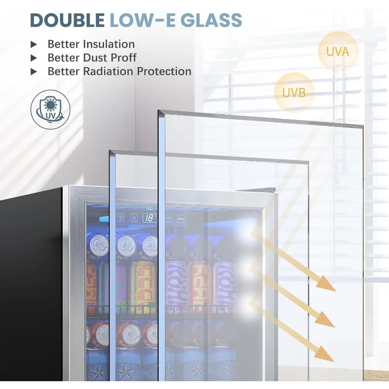 Beverage Refrigerator Cooler-Mini Fridge Freestanding Cooler with Glass Door, Adjustable Shelves & Digital Temperature Display