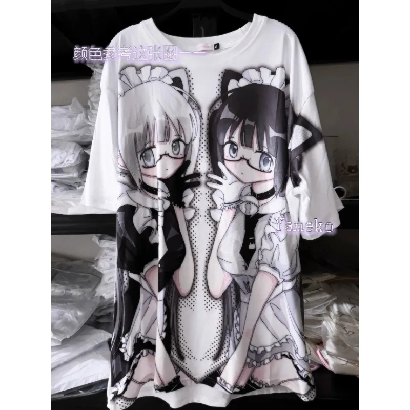 White T Shirt Subculture Y2k Anime Printed Comic Harajuku Short Sleeve Tops Summer 2024 Loose Casual Japanese Women Tees