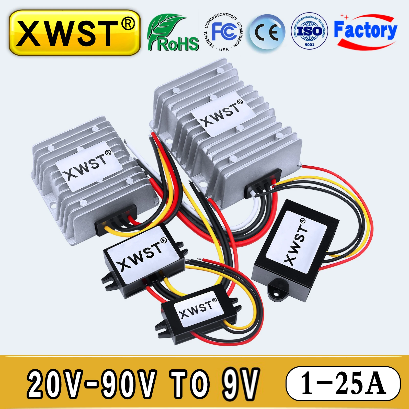 

DC DC Buck Converter 20-90V to 9V Voltage Regulator 24V36V48V60V72V85V to 9V 1-25A Car/Truck Retrofit Power Inverter CE RoHS