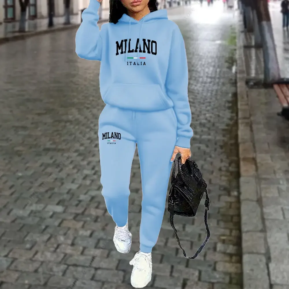 Autumn Winter Women's Sets 2pcs Hoodies Pants Suit Sports Outfits 2026 MILANO Letter Print Aesthetic Clothes Ladies Tracksuit
