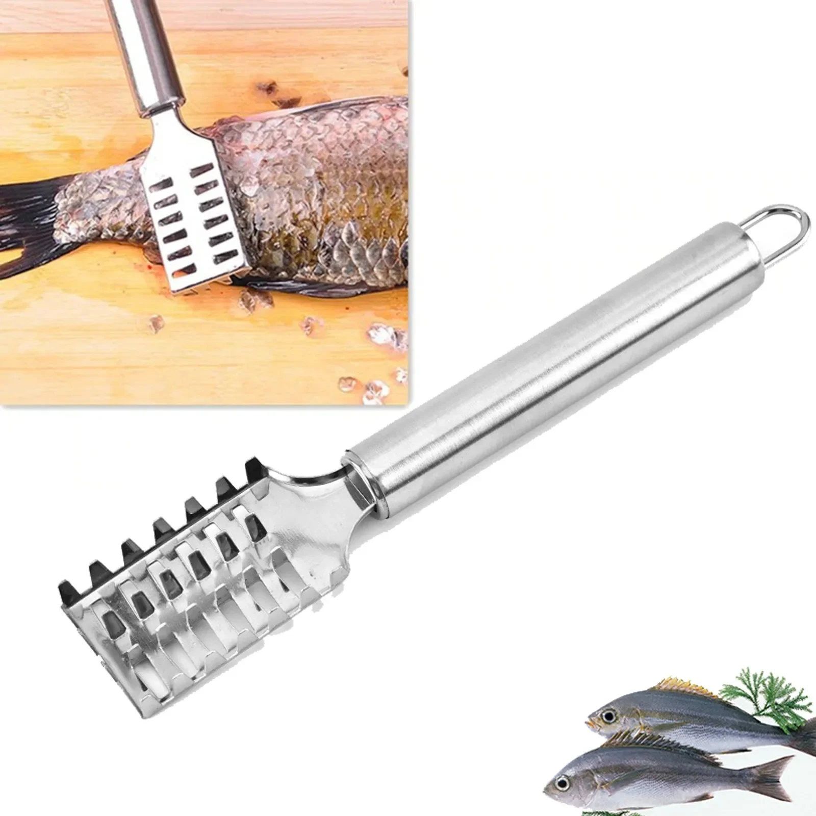 

Stainless Steel Double RowS Fishs Scale Planer Multi-purpose Fish Scraper Kitchen Gadget Fast Remove Fish Cleaning Peeler Scales