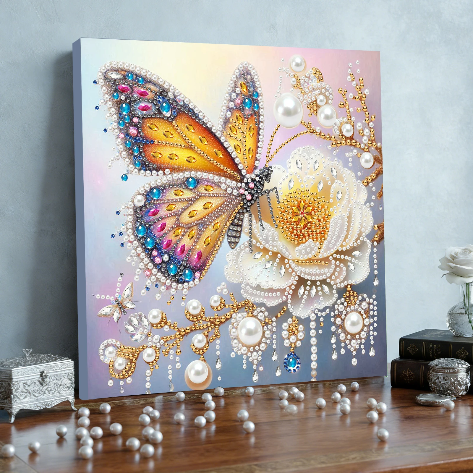 

Diamond Dots Pearl Gem Painting with Frame 9.84x9.84in DIY Pearl Art Painting Set for Adults & Beginners Home Wall Decor