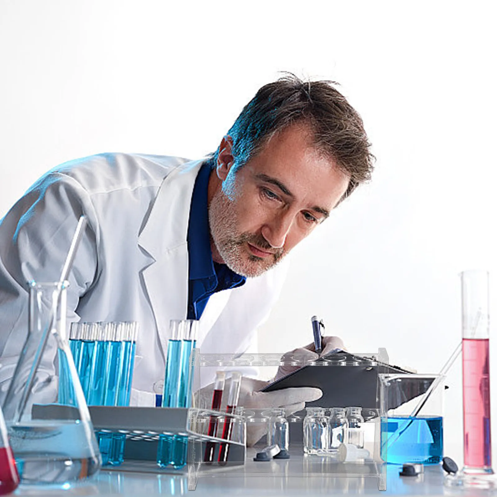 Test Tube Rack 10Ml Stable Acrylic Material Double Layer Transparent Design Laboratory Testing Tube Holder Sampling Rack