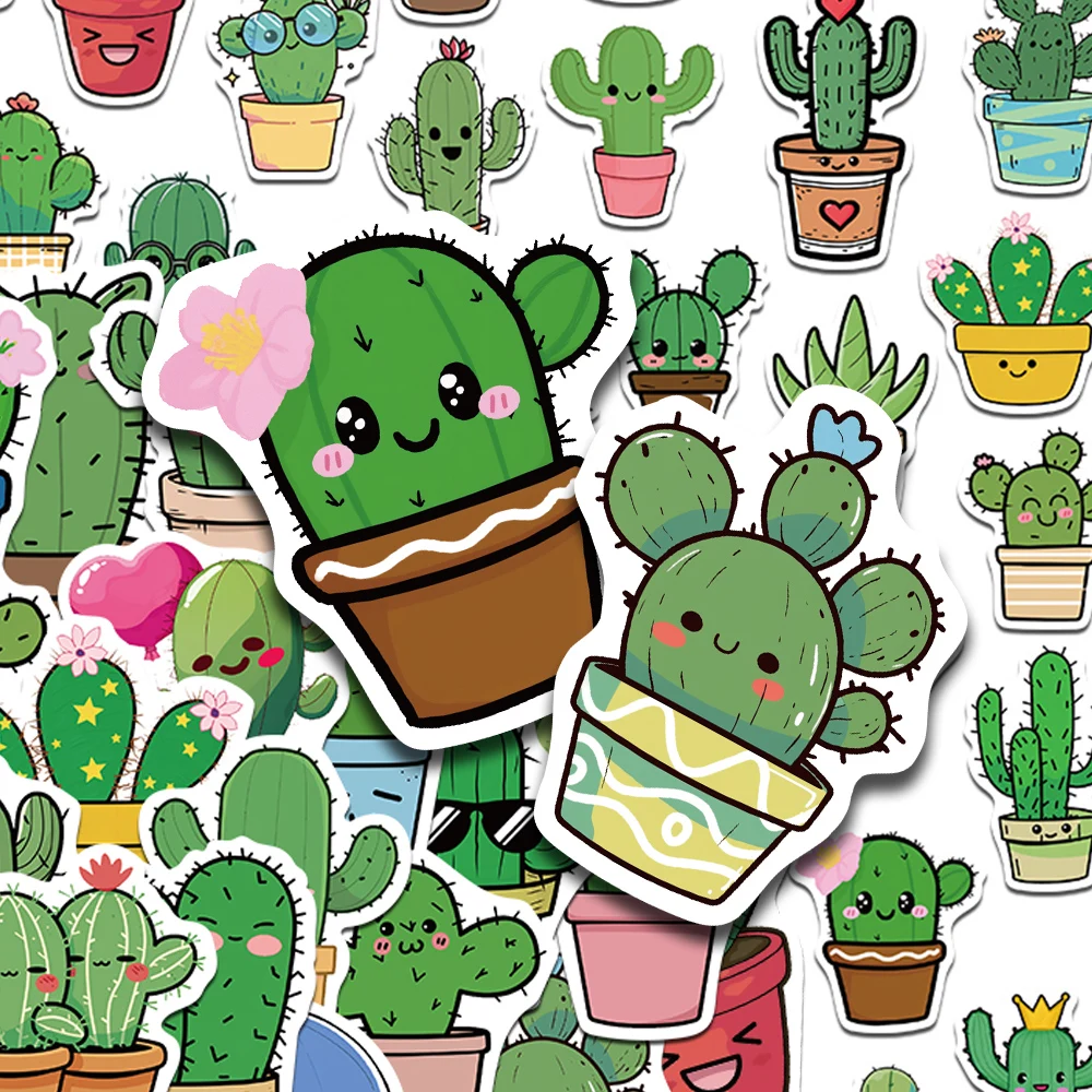 50 Uds pegatinas de Cactus de dibujos animados calcomanías para teléfono portátil refrigerador guitarra casco DIY Graffiti pegatinas impermeables regalos creativos