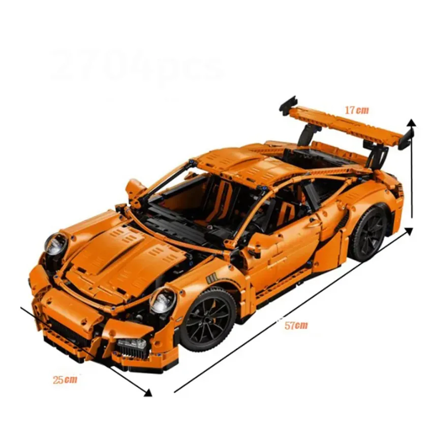 2704 stuks 1:8 technische oranje supercar bouwstenen assemblagemodel speelgoed, kerstcadeau voor kinderen