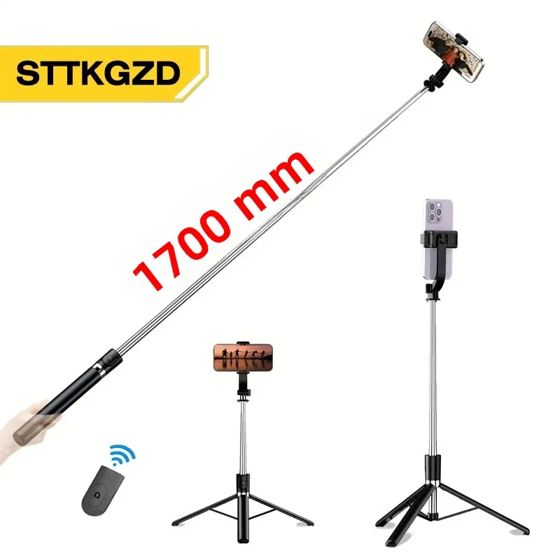 Perche à Selfie Ultra longue de 1700mm, avec télécommande Bluetooth, support pour téléphone Portable et trépied de lumière de remplissage pour les diffusions en direct