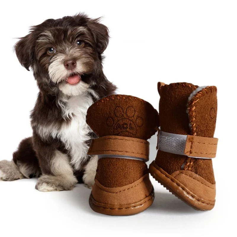 4Pcs/Set Cute Dog Boots Outdoor Snow Walking Non-slip Puppy Sneakers Supplies Puppy Comfortable Snow Boots Pet Winter Warm Shoes