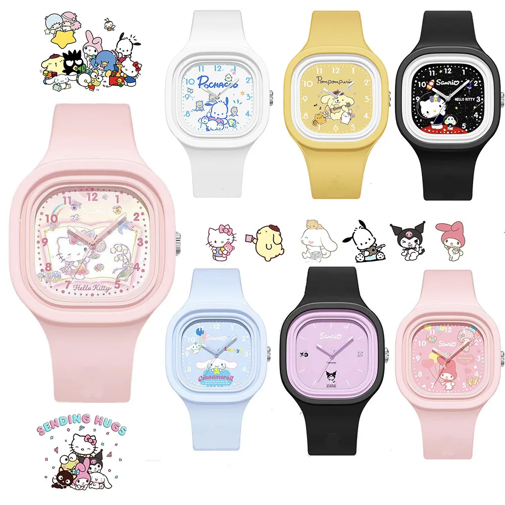 

Часы Sanrio Kuromi Cinnamoroll Hello Kitty, силиконовый ремешок, кварцевые, повседневные, Мультяшные, мелодия, часы для девочек, подарок на день рождения