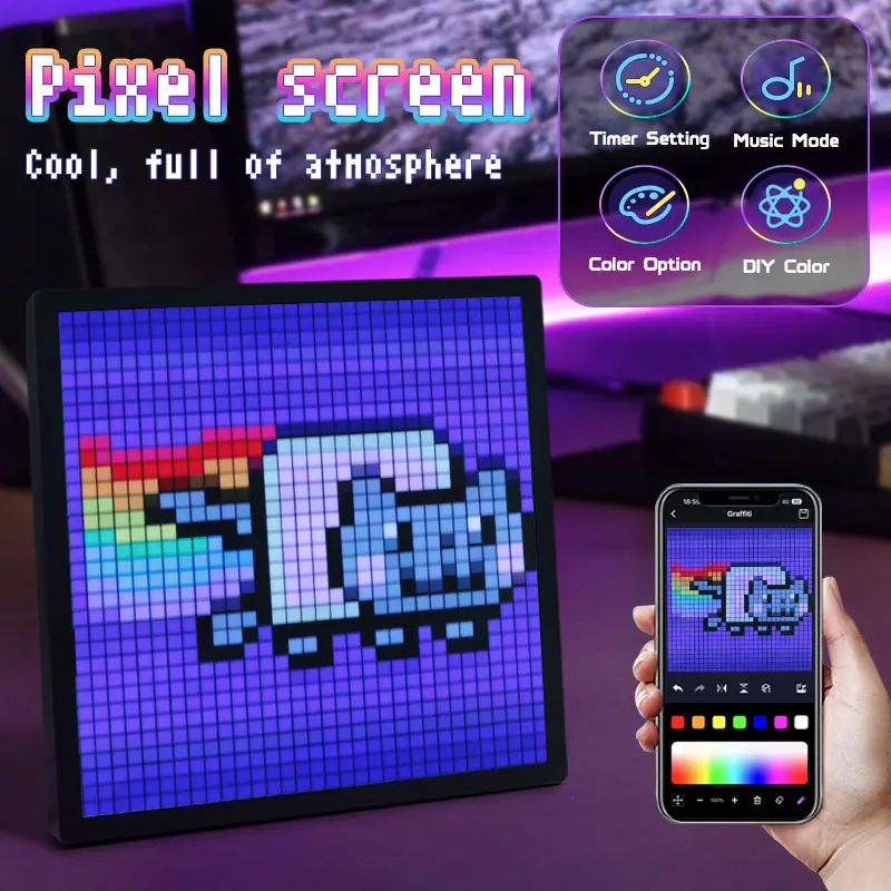 Smart LED Pixel Display DIY Graffiti App Control Pixel Art Programmable Alarm Clock Animation Frame Light For Gaming Room Decor