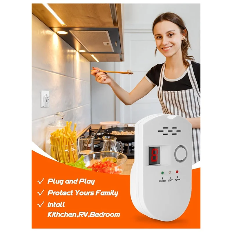 B98A-Plug-In Gas Leak Detector For Natural And Propane Gas, Safety Alarm For Home Kitchen And RV, US Plug