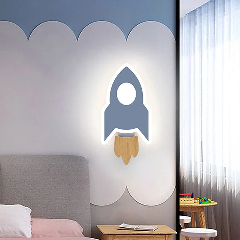 

Led Rocket Modern Wall Lamp Cute Cartoon Children's Kid Bedroom Light Living Beside Creative Sconces Indoor Decor Lighting