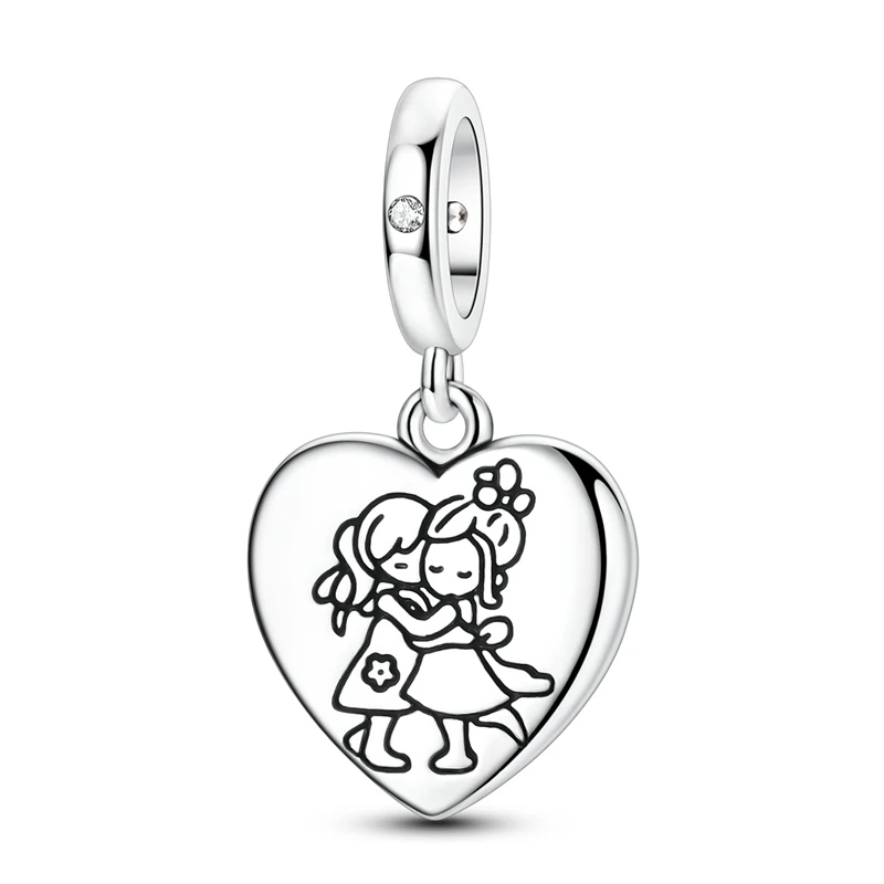 

925 Sterling Silver Charms Bead CZ Zirconium Friends Are Family Dangle Fit Original Bracelet DIY Women Jewelry Gift