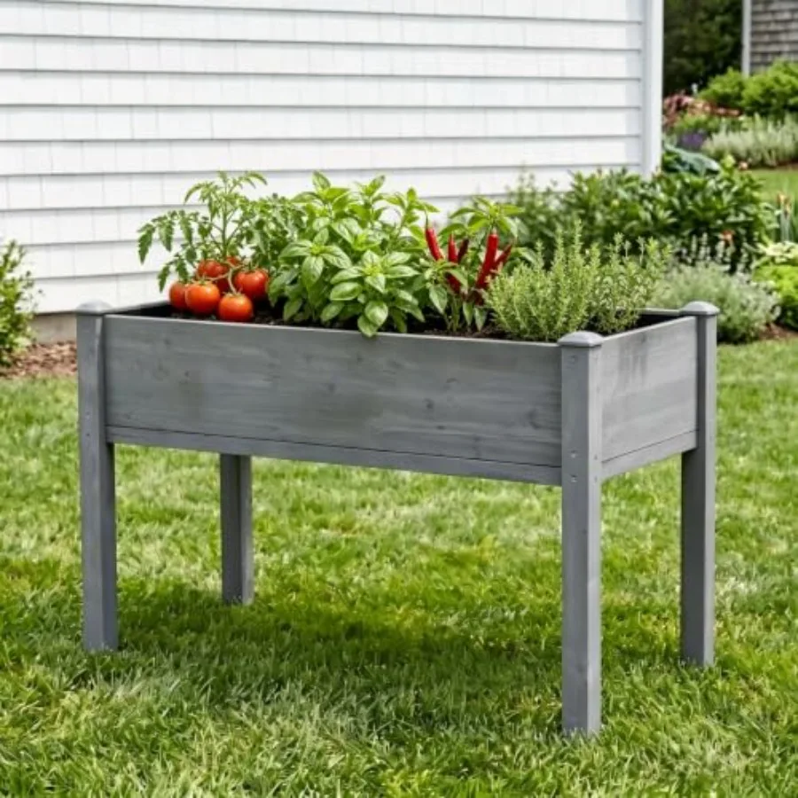 Elevated Wooden Raised Garden Bed, Standing Raised Planter Box with Legs, Outdoor Wooden Plant Container for Vegetables, Herbs,