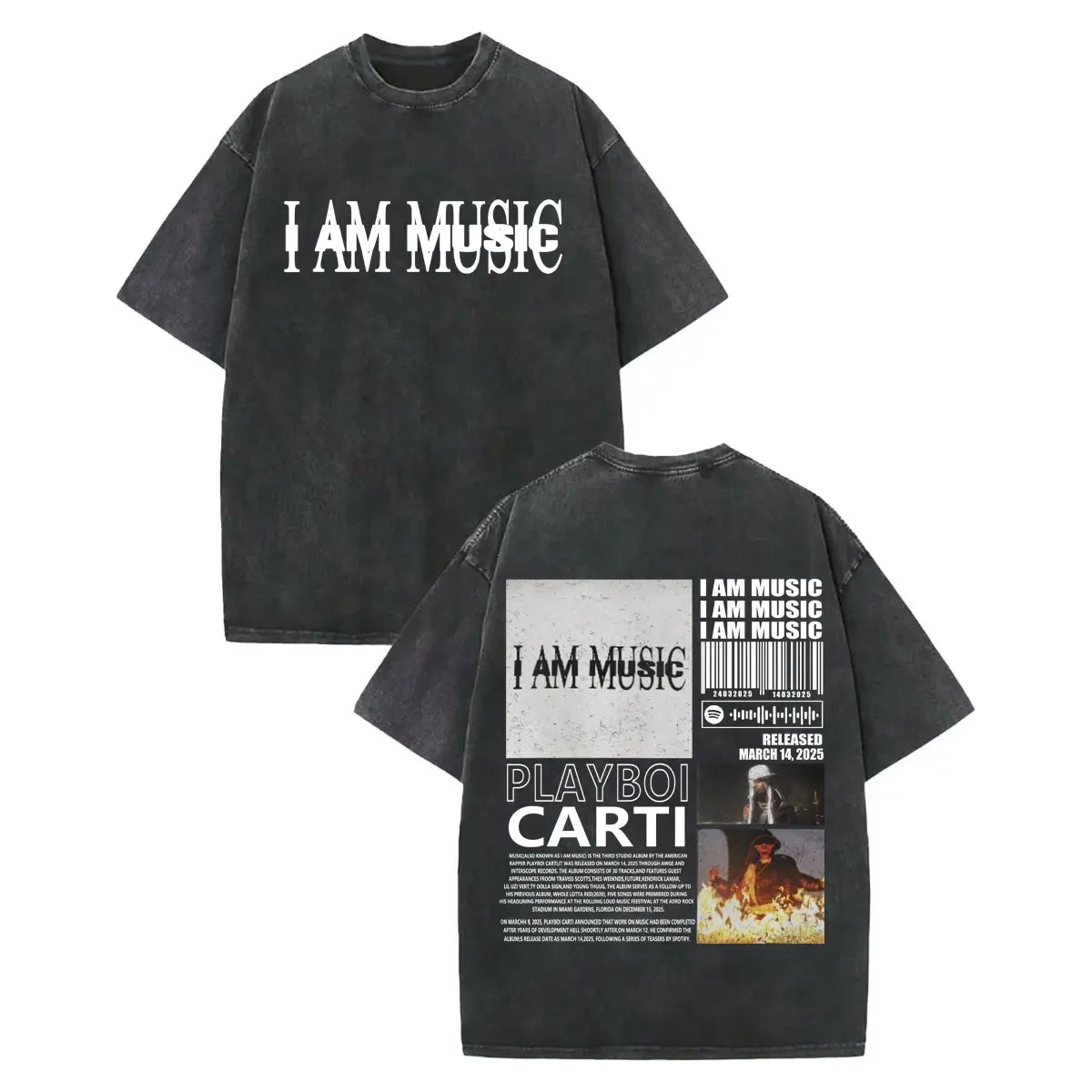 

Rapper Playboi Carti I Am Music 2025 New Album Poster T Shirt Men Women Hip Hop Vintage Washed T-shirt Fashion Loose Cotton Tees
