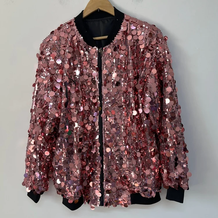 Big Round Sparkling Sequined Chic Coats High Street Men's Spring Clothing Loose Personality Zipper Jackets Male Long Sleeve Tops