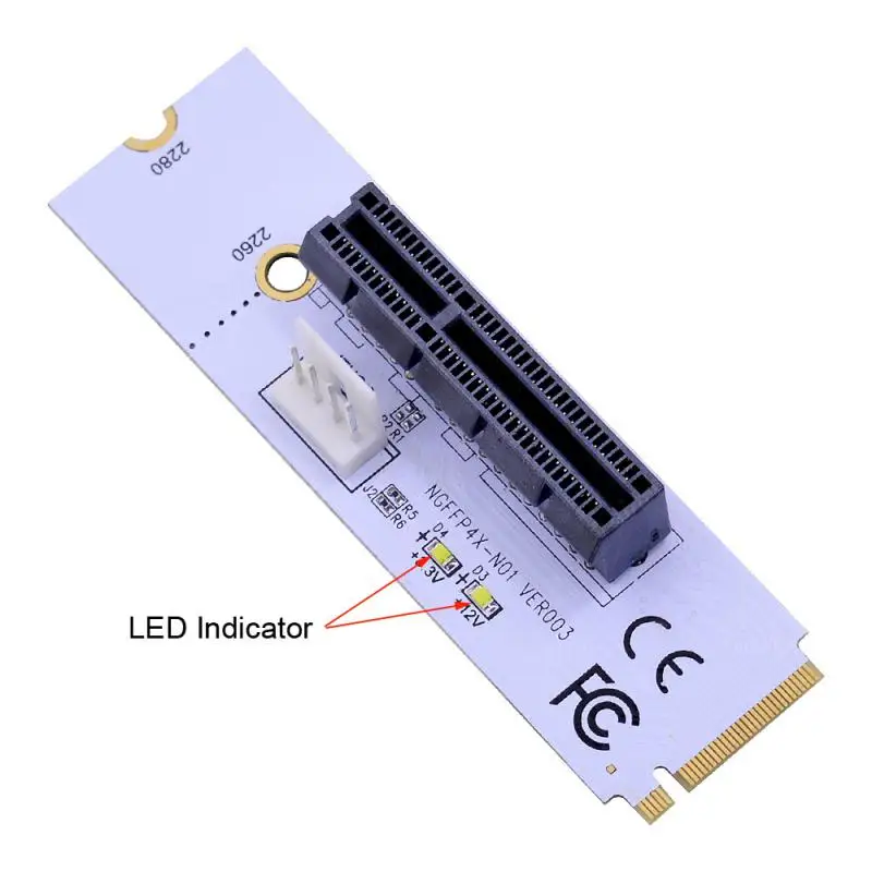 NGFF M.2 To PCI-E 4X Riser Card M2 Key M To PCIe X4 Transfer With LED Voltage Indicator For PCI Express 1X To 16X Adapter Cord