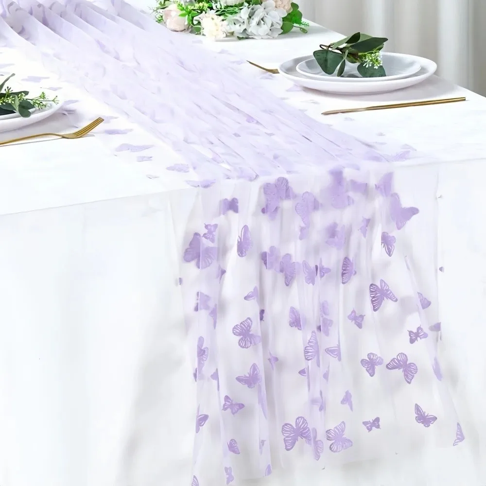 Butterfly Print Butterfly Mesh Table Runner Multi-color Table Decor Gauze Tablecloth Semi-Transparent Wedding Table Runner Home