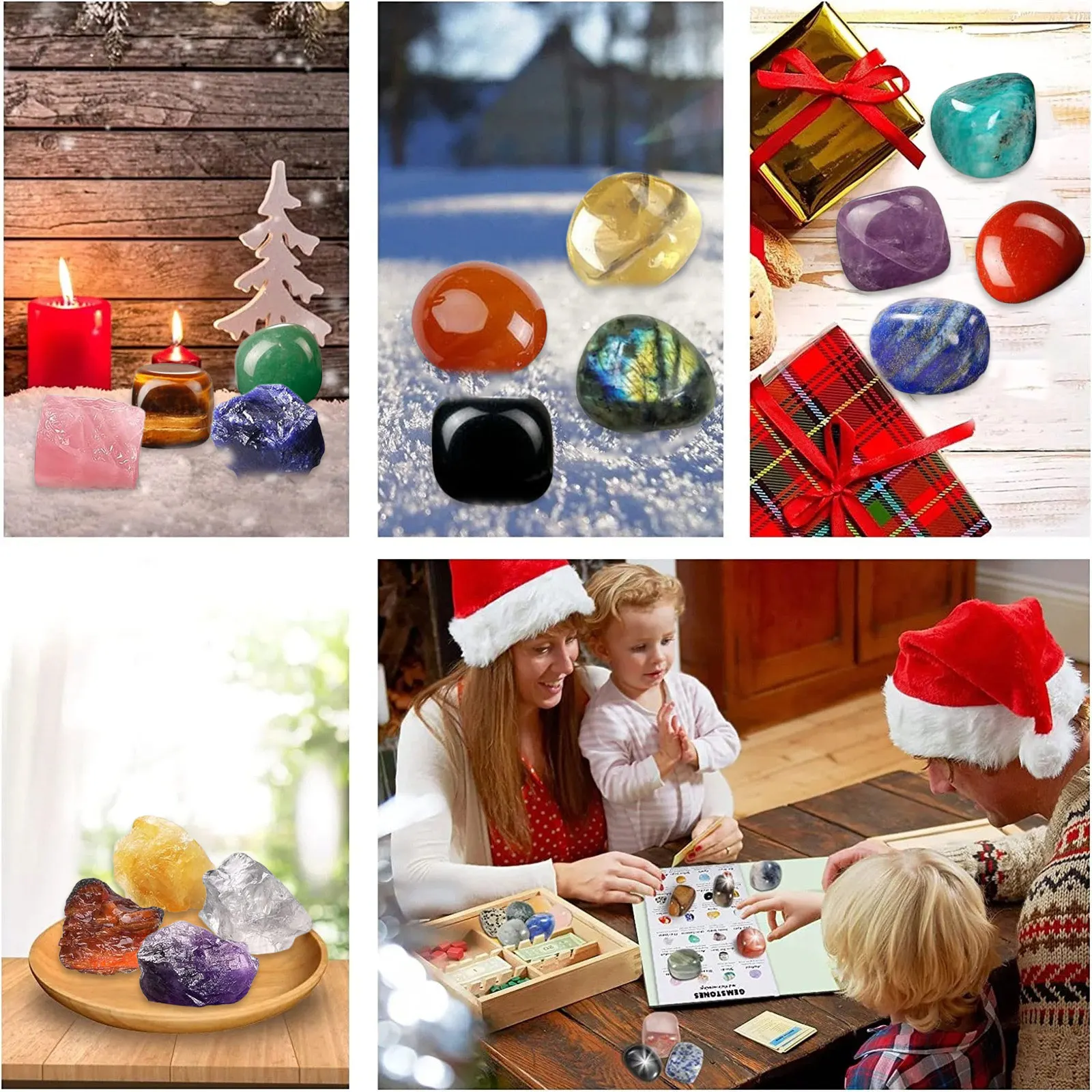 Minuterie visuelle pour enfants, calendrier de l'avent en cristal, 2025 pour enfants, 24 pierres précieuses et pierres naturelles, minuterie en verre de sable de l'avent, 15 Minutes