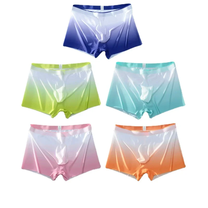 Youth Ice Silk Traceless Underwear for Men One Piece Full Traceless Boxer Shorts 5D U Convex Quick Drying Breathable Underpants