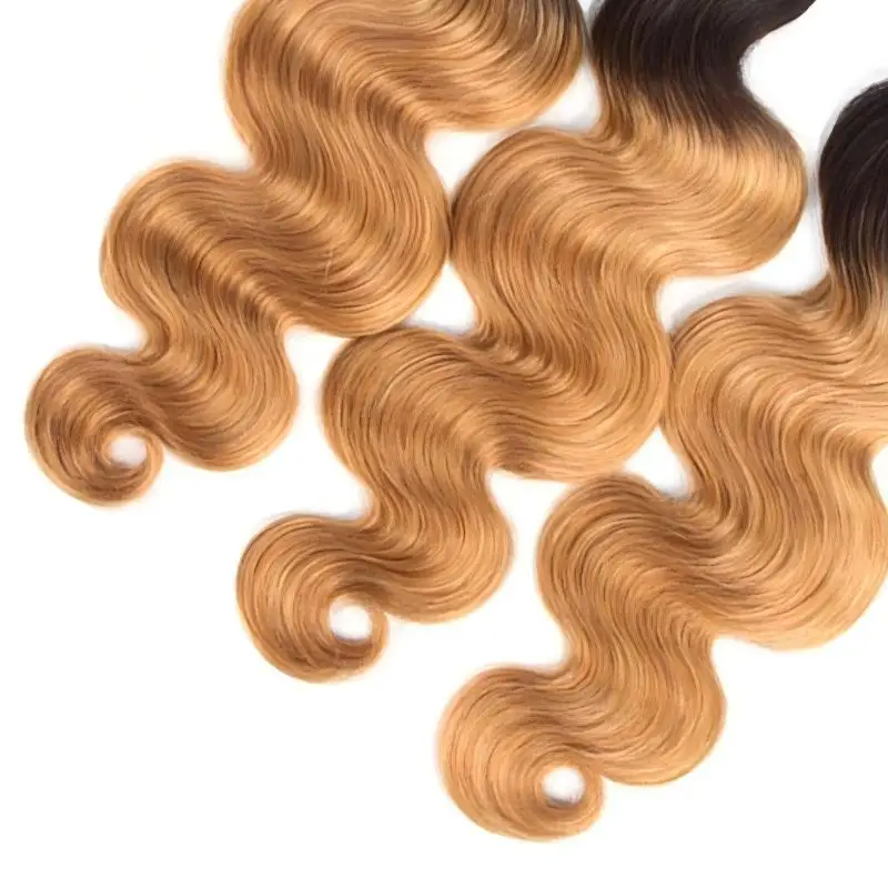 Extensões remy naturais brasileiras do cabelo da onda do corpo, louro do mel, 100g/part, 1b27, para mulheres